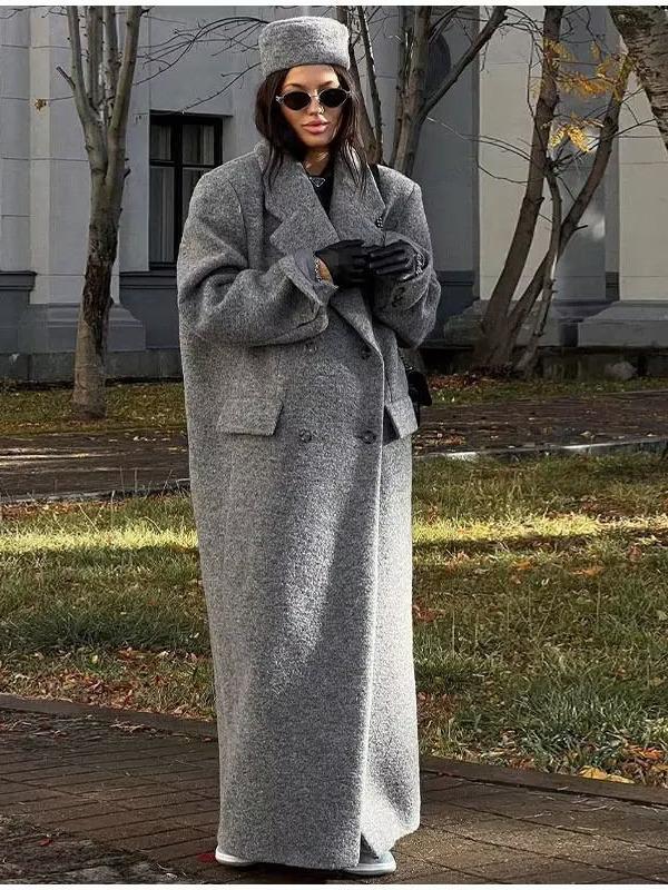 

Женское серое шерстяное пальто с лацканами и длинным рукавом, европейский и американский стиль, весна/осень 2024 Small серый