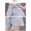 Dámské džínové kraťasy s heavy cvočky a korálky s otvory pro diamantový řetízek, široké nohavice s drsným okrajem, kalhoty s krátkým rukávem a dámské kalhoty