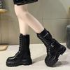 Fashion 9CM Autumn Warm Ankle Boots for Women Leather Short Boots Round Toe High Platform Fur Motorcycle Boots Thick Heel Sneakers Shoe