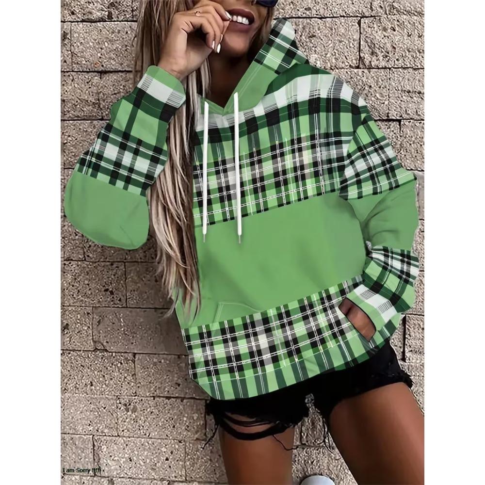 3D Retro Striped Print Casual Pullover Women Long Sleeve Kangaroo Pocket Drawstring Hooded Sweatshirt Personalized Women Hoodie