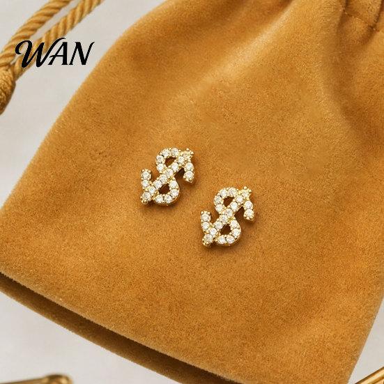 Hypoallergenic Earrings 1 Pair Rhinestone Money Stud for Women, Glittering Shiny Zircon Studs Sign Earrings, Jewelry Gift Teens Girls, Ladies