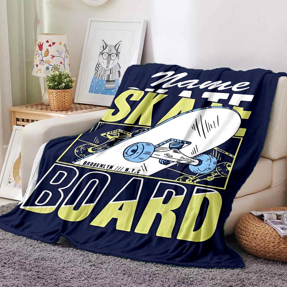 Custom Name skateboard Theme Printed Blanket - Perfect for Couch, Bed, Travel & Outdoor Use | Machine Washable, Cozy & Durable.