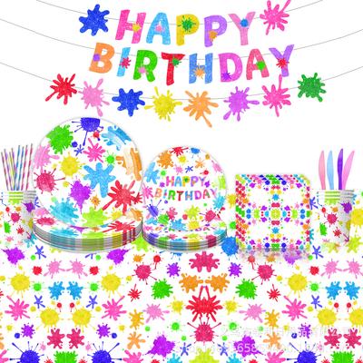 Graffiti-Themed Party Supplies Slime Party Decoration Banner Pull Flag Disposable Tableware Paper Plates Tissue