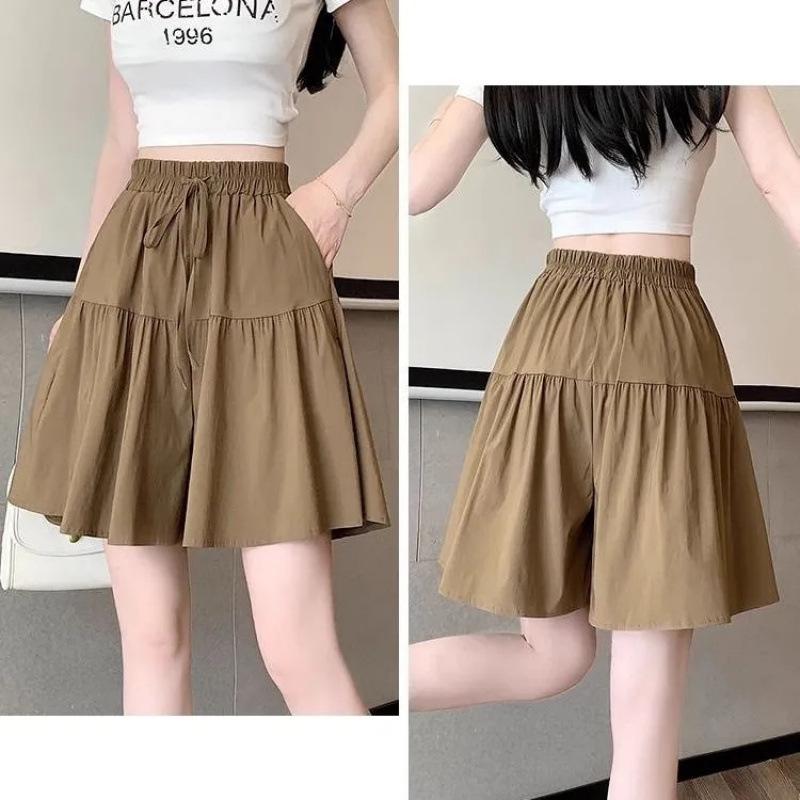 Women's Summer Ice Silk Wide-Leg Skort: Casual, Lightweight, Plus Size 5-Point Length