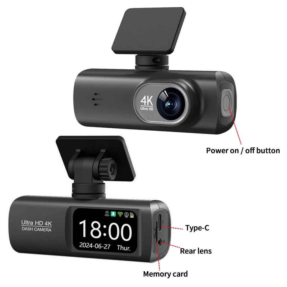 4K Dashcam, Front- und Rückkamera mit Doppelobjektiv, GPS/WIFI/Nachtsicht/24-Stunden-Parküberwachung