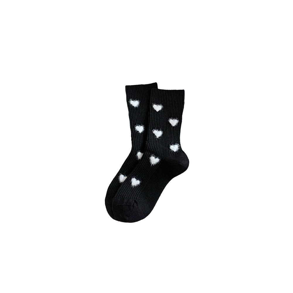 Warme Kaschmirsocken für Damen, Wadenlange Socken für Herbst und Winter, Verdickte Frotteesocken, Nahtlose, lässige und vielseitige Socken, Socken mit Herzmuster
