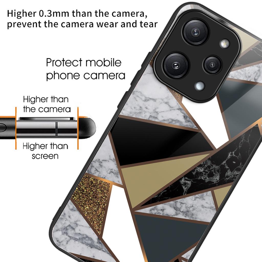 For Xiaomi Redmi 12 5G (Global)/Poco M6 Pro 5G Phone Case Marble Pattern Tempered Glass Back Cover