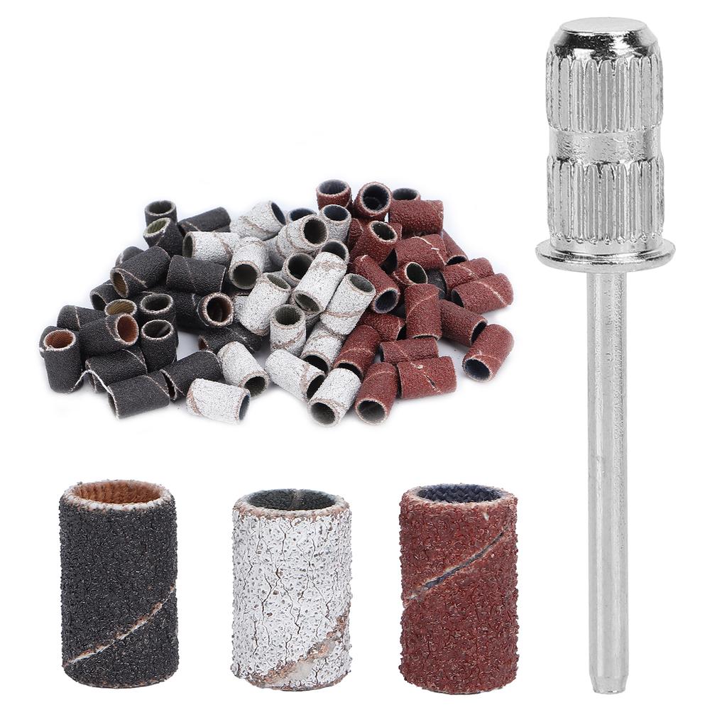 75pcs Nail Sanding Bands Kit Shaft Storage Box 80# 120# 180# Grit for Nail Drill Bits