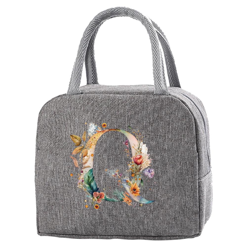 Tragbare Lebensmittelisolierung für Studenten auf Reisen Blumiger Briefdruckbox Picknick Wasserdichter Oxford Reißverschluss Isolier-Lunchtasche