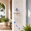 Coastal Wind Chimes with Blue and White Sailboats, Carving and Painted Detail, and Metal Tube, Star Pendants for Entryway Decors