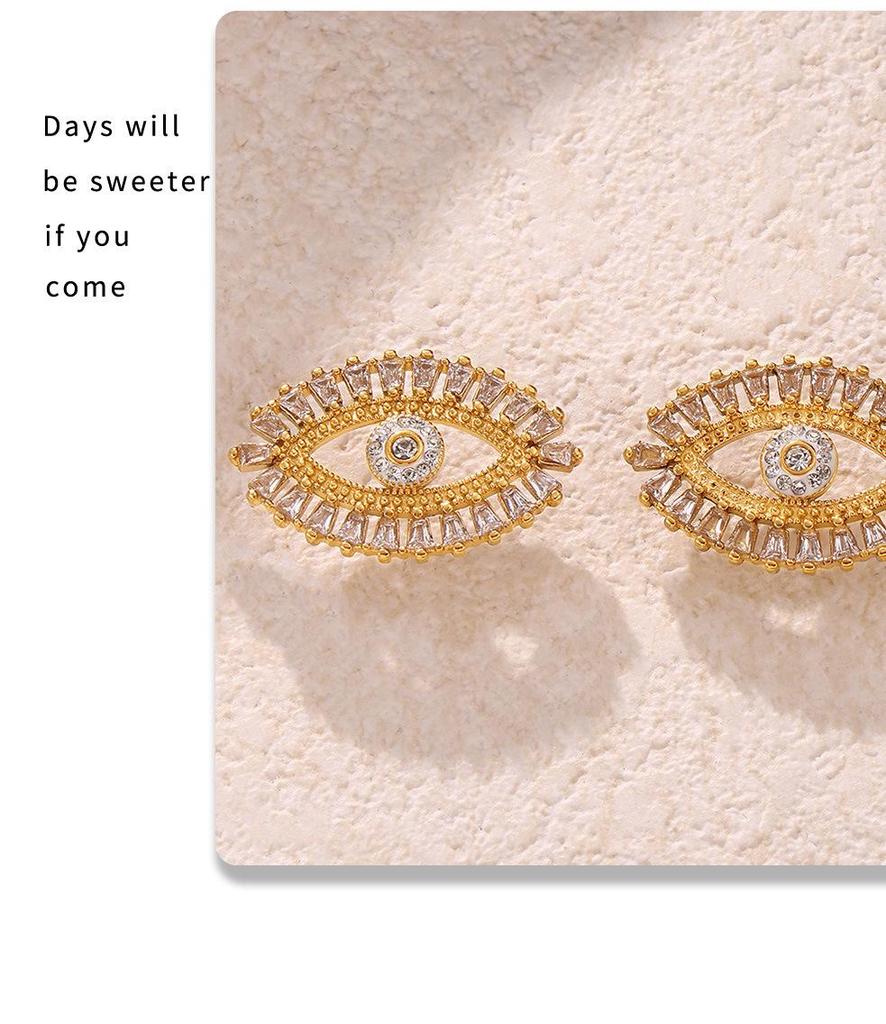Devil's Eye Zircon Jewelry Set: Micro-Paved Titanium Steel Necklace, Bracelet & Earrings