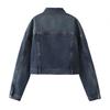 2025 Women Dark Blue Denim Coat Heart Pattern Outerwear Long Sleeve Single Breasted Jacket Spring Female Top Coats