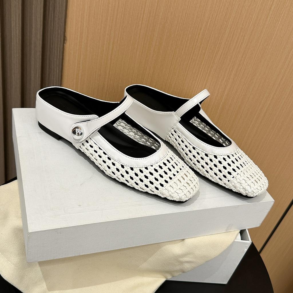 796-19 Square head woven hollow and breathable inner height increase rear empty single shoes women's spring and summer word with casual flat shoes
