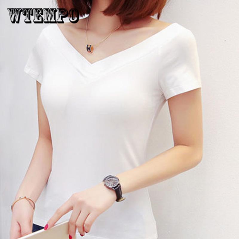 WTEMPO Summer Fashion Sexy Women Ladies Causal T-Shirts Tops Short  Sleeve V-Neck Solid