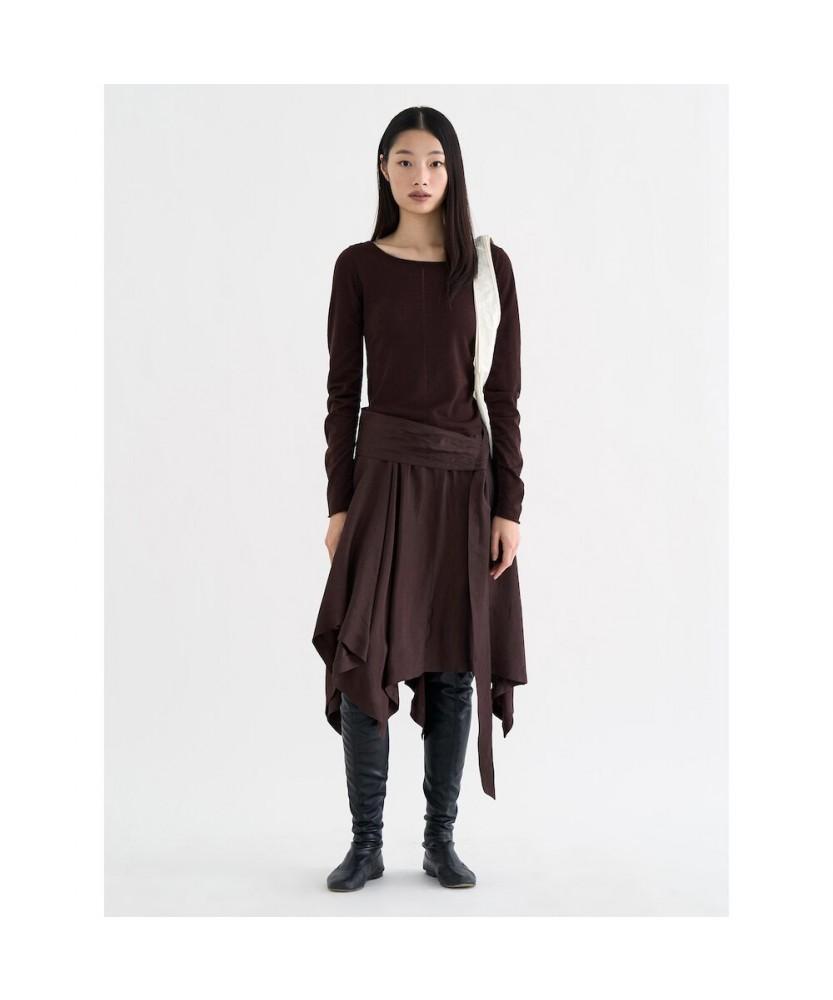 Anggae Unbalanced Satin Skirt Brown