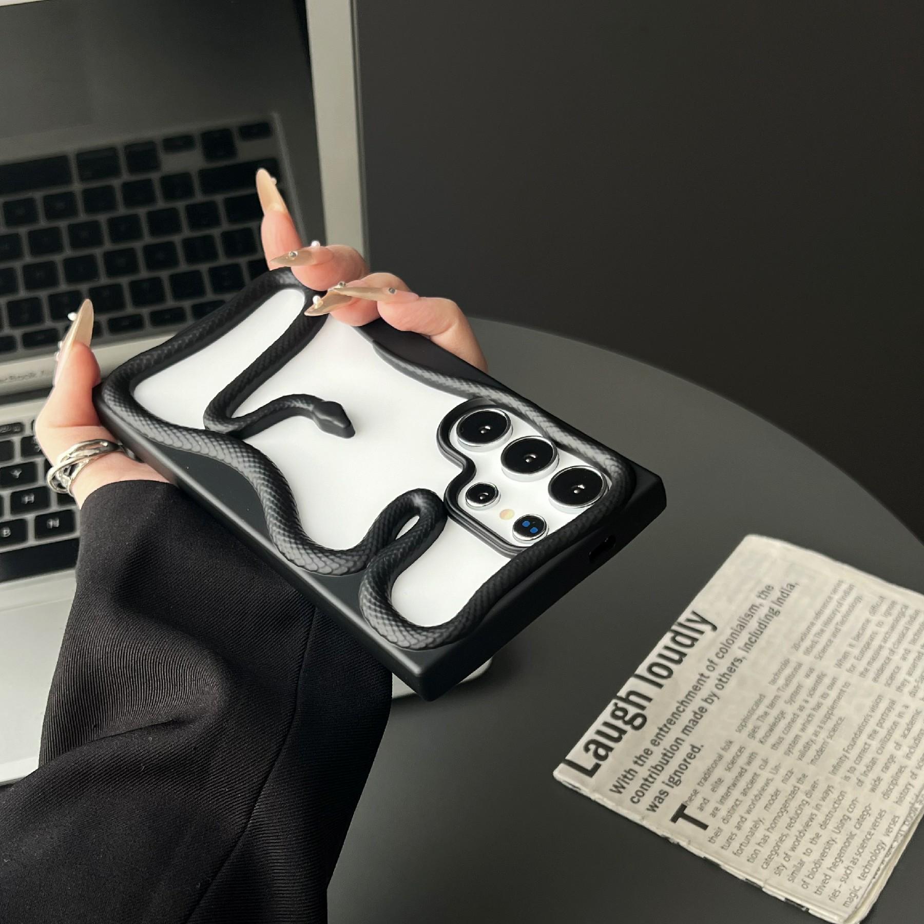 

Бампер для Samsung Galaxy S23 Ultra, чехол для телефона из ТПУ с полым дизайном змеи Matte Black