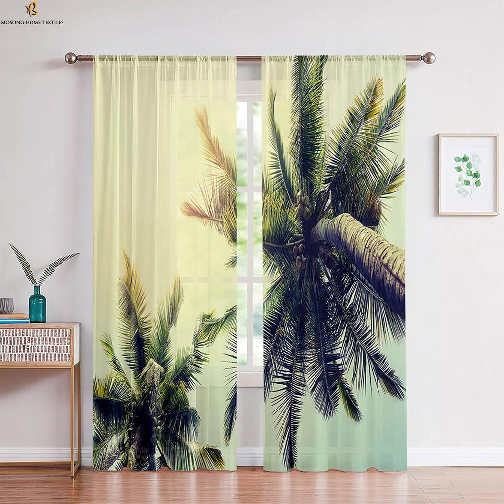 Set Of 2 Window Curtains Seaside Scenery Coconut Tree Printing Bedroom Living Room Kitchen Decorative Curtain Polyester Perfect For Sitting