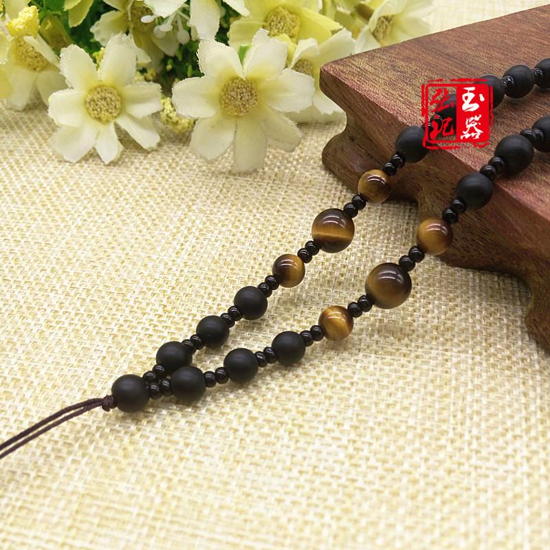 Hand-Woven Tiger Eye Jade Pendant Beaded Necklace 6 mm нет