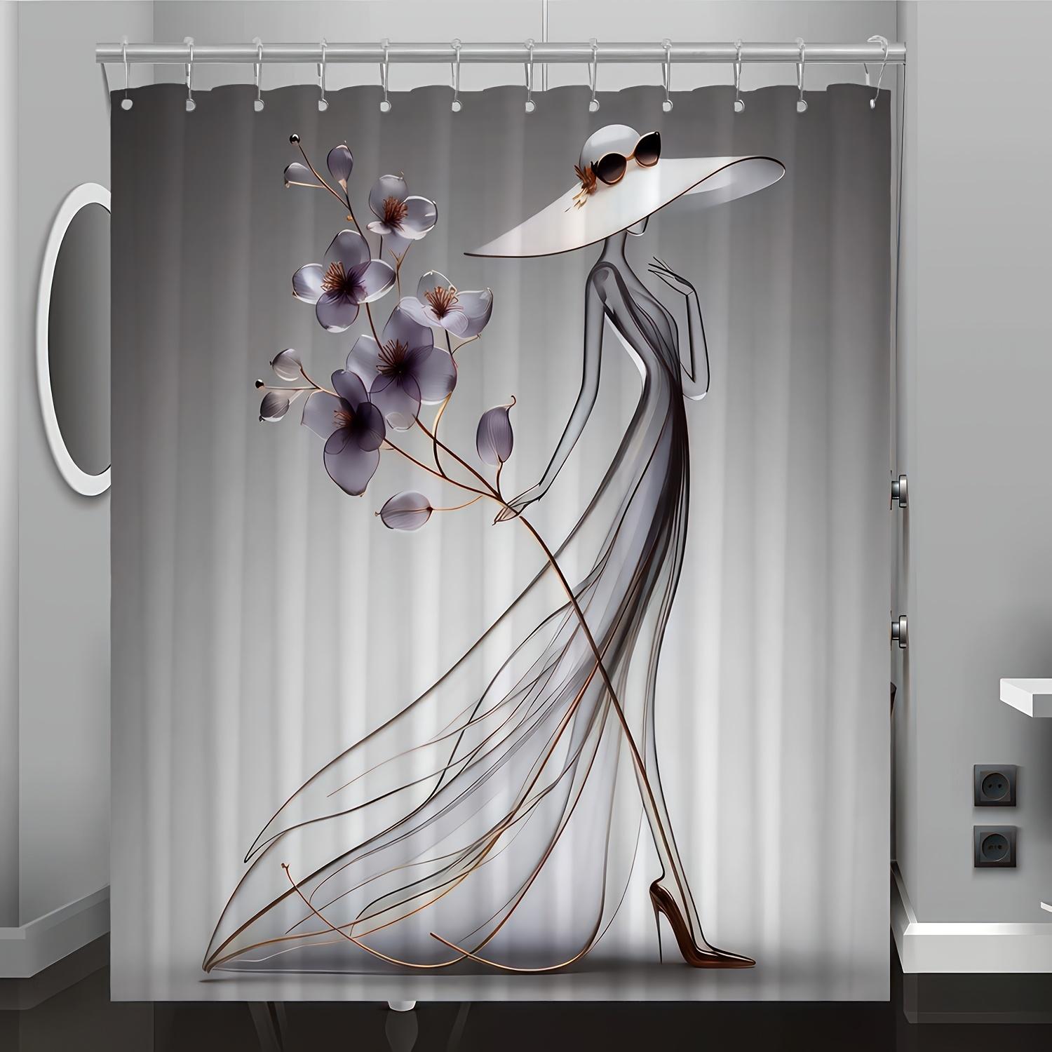 

1 X Fashion Ladies Digital Print Shower Curtain With Hook, Home Decor, Machine Washable, All-Season Polyester W60H190(CM)-1 Pcs