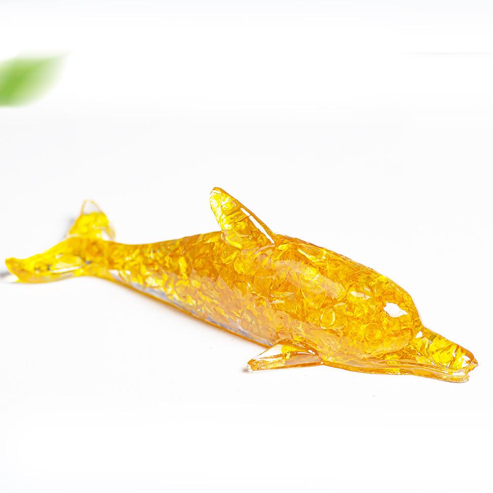 Water Crystal Dolphin Resin Decor With Semiprecious Stones For Home And Gift Use