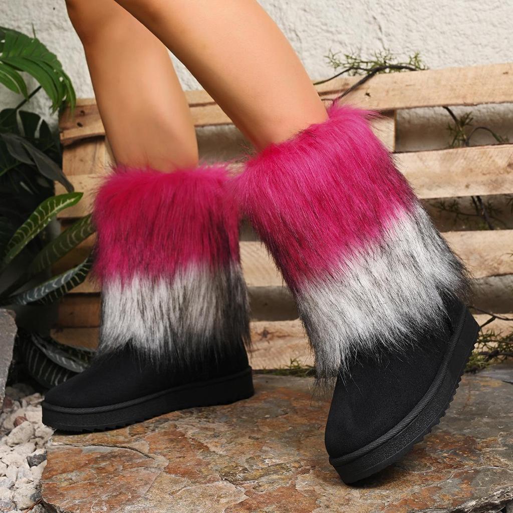 Y2K Style Women's Thick-Soled Mid-Calf Faux Fur Snow Boots - European & American Winter Fashion
