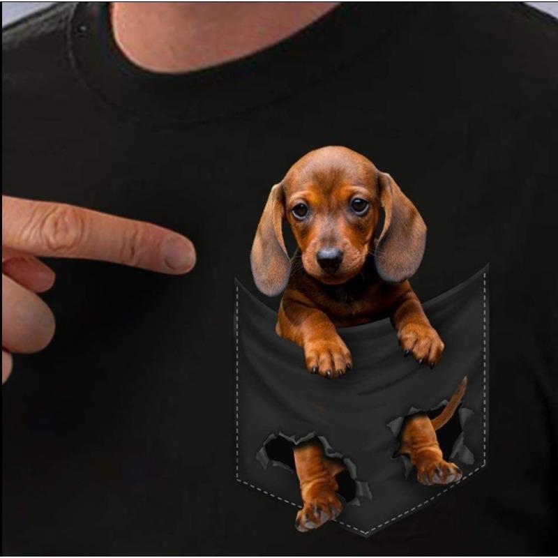 Летние футболки с короткими рукавами и круглым вырезом из чистого хлопка с принтом 2D Earth Dog черные мужские 3XL 1449₽