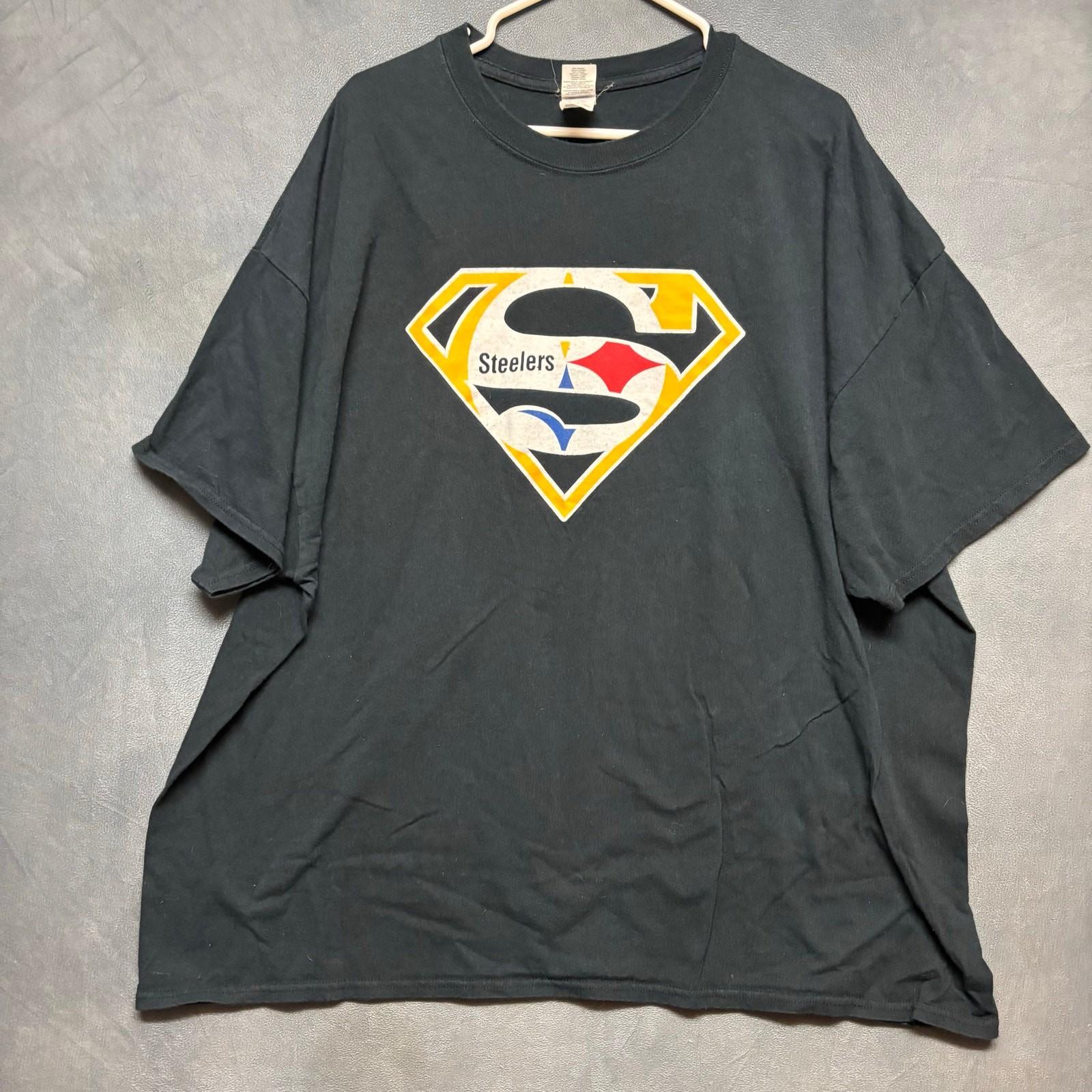 Vintage Pittsburgh Steelers Superman Graphic T-Shirt Gildan Black 3XL NFL Sports M