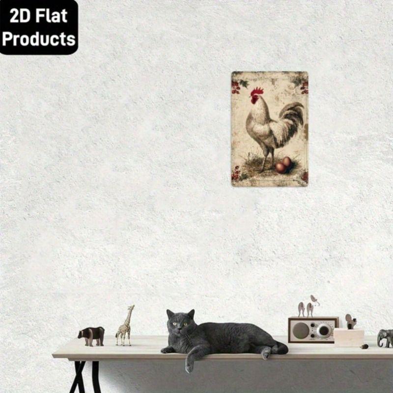 Metal Rooster Wall Art, Flat 2D Tin Sign with Holes, Durable Decor for Home Living Room