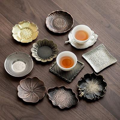 Japanese Alloy Coasters Creative Imitation Copper Retro Heat Insulated Cup Holder Zen Kung Fu Teaware Accessories Fruit Plate