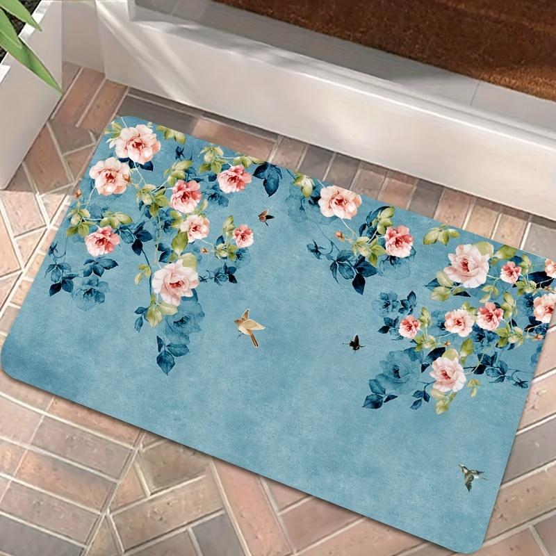 

Chic Teal And Pink Rose Rug With Bird And Butterfly Pattern - Quick Drying, Machine Washable, Suitable For Living Room, Bedroom W60H190(CM)-1 Pcs