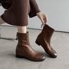 Autumn and Winter New Flat-bottomed Thin Boots French Retro Cowhide Small Short Boots Women's Thick Heel Leather Martin Boots Versatile Single Boots