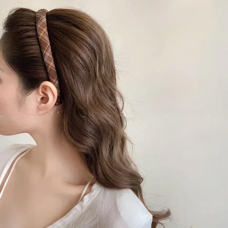 Kadın Vintage Kareli Dolgulu Saç Bandı Ekose Kumaş Saç Halka Saç Aksesuarı