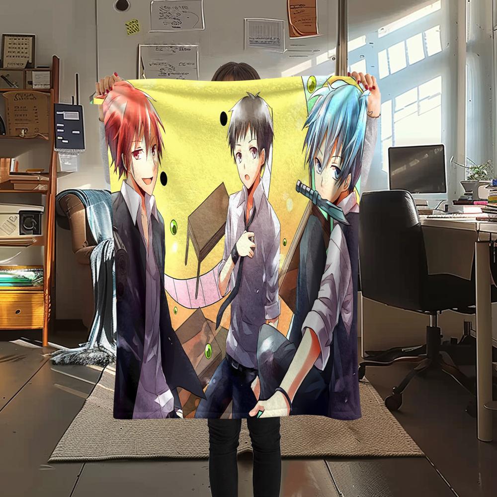 1 szt. Koc flanelowy z nadrukiem z Ansatsu Kyōshitsu, Wysoka jakość, Na wszystkie pory roku, Wystrój domu, Ciepło i komfort, Idealny na prezenty świąteczne