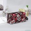 Halloween Bunte Blumige Zuckerschädel Kosmetiktaschen für Frauen Große Kapazität Reise-Make-up-Tasche Tragbar Reise Wasserdicht Geschenk