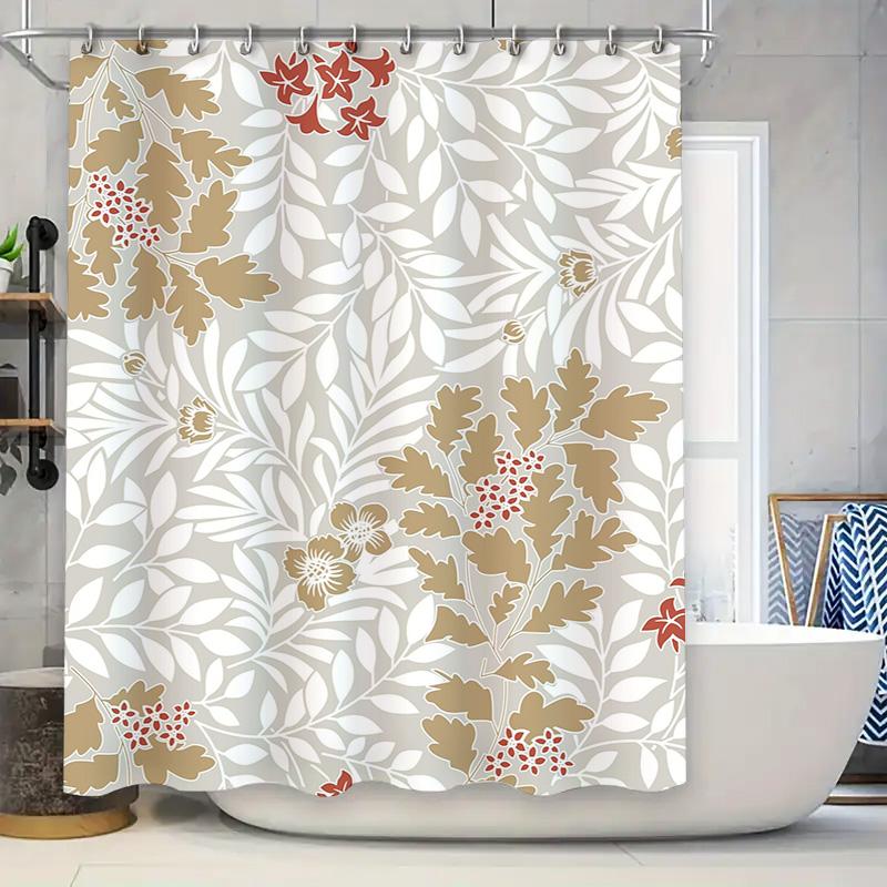 

Chic Floral Shower Curtain White Green Red Colorful Design For Bathroom Decor Privacy Window Curtain With Rings Included (White) W60H190(CM)-1 Pcs