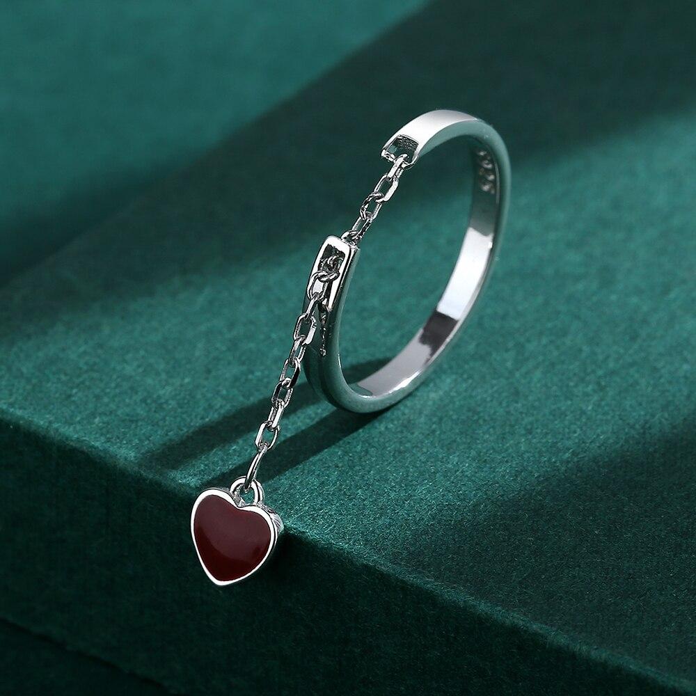 Creative Ruby Fringe Nastavitelný otevírací pár Stříbrný prsten S925 pro ženy Originální šperky ze sterlingového stříbra ve tvaru srdce