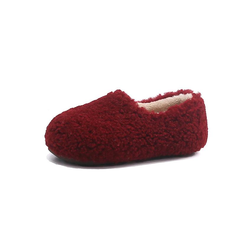 Children's plush cotton shoes with extra lining and thickness for winter, suitable for indoor and outdoor use, solid color, parent-child matching
