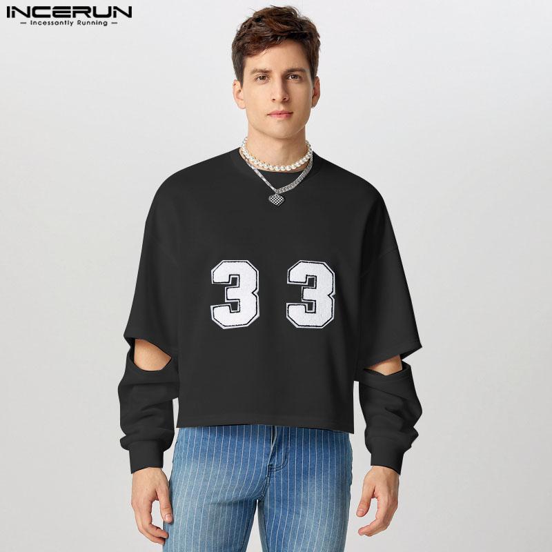 INCERUN Men Spring Cutout Long Sleeve Print Loose Pullover Sweatshirts