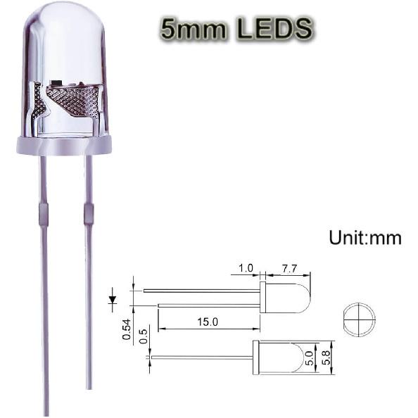100PCS 5mm Warm White LED Diode Lights Clear Emitting LEDs for High Intensity Super Bright Lighting Bulb Lamps Electronics Components Lamp Diodes