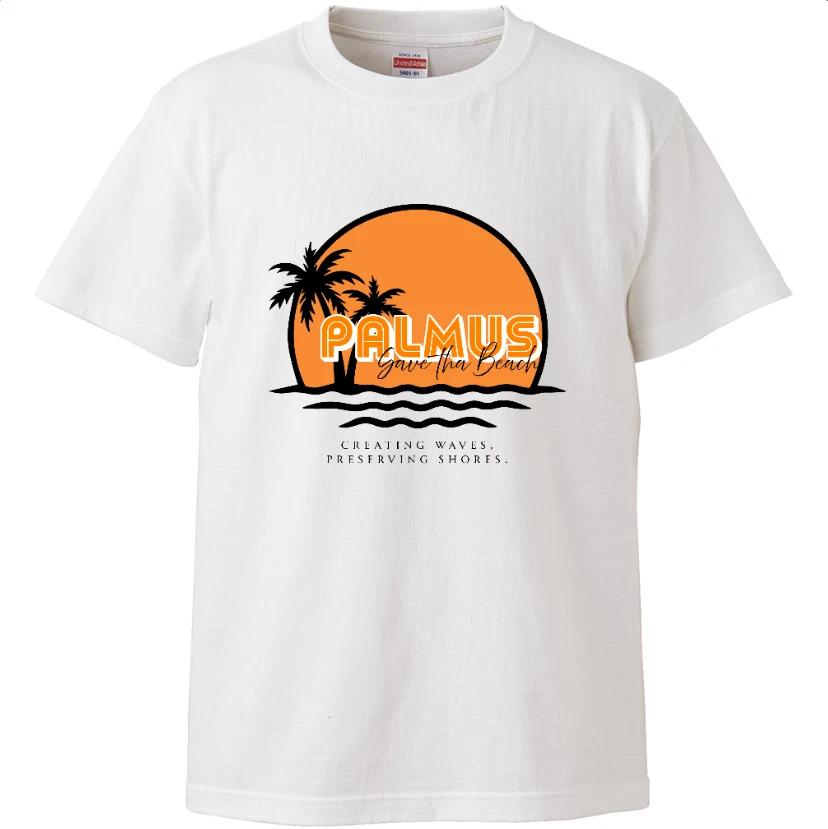 PALMUS Save the Beach Sunset Logo T-Shirt Unisex 5.6oz Cotton Tee White Black M