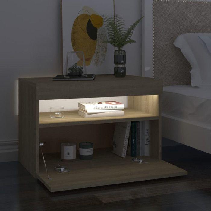 VidaXL Tables de Chevet à LED 2 pcs, Armoires de Nuit avec Rangement, Armoires de Lit, Meubles de Chambre Maison, Moderne, 3082781