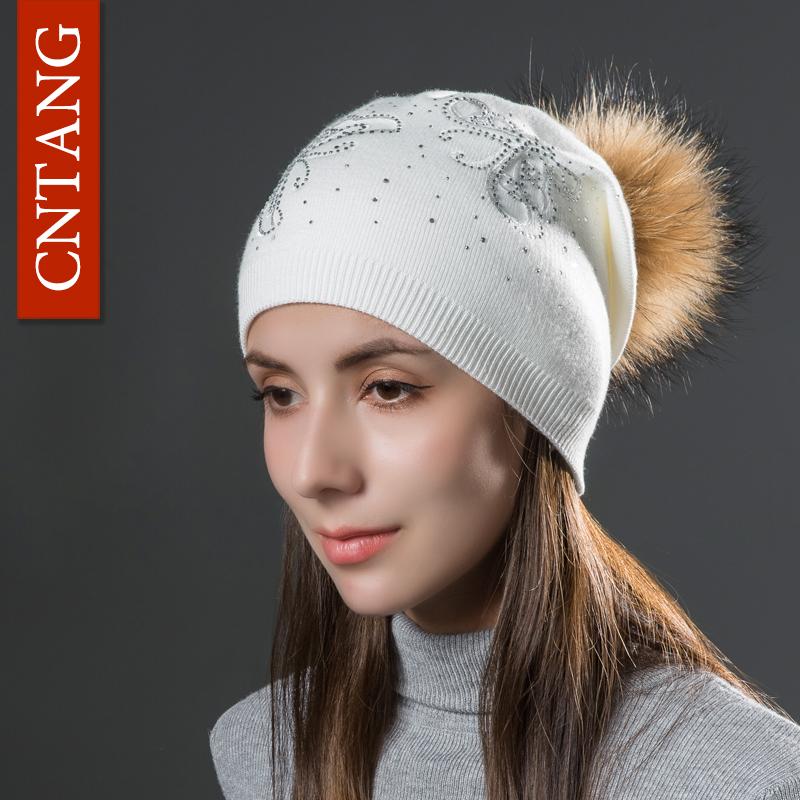 Multiple Styles Women Hat Fashion Pompom Raccoon Fur Cap Winter Knitted Wool Warm Hat Women Butterfly Casual Beanies