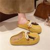 Fashion Autumn New Retro Baotou Flat Slippers Women's Round Toe Deep Mouth Platform Suede Front Lace-up Soft Slip Slides Women Slippers