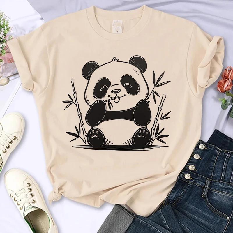 Funny Cute Panda Printed T Shirt for Women Summer Short Sleeve Cartoon Casual Creative T-shirt Vintage Round Neck Clothes