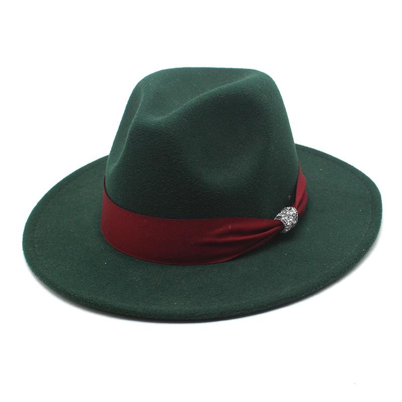 New Fashion Women Men Wide Brim Felt Jazz Fedora Hats Solid Color Party Trilby Wedding Hat Autumn Winter Hats 56-58-60CM