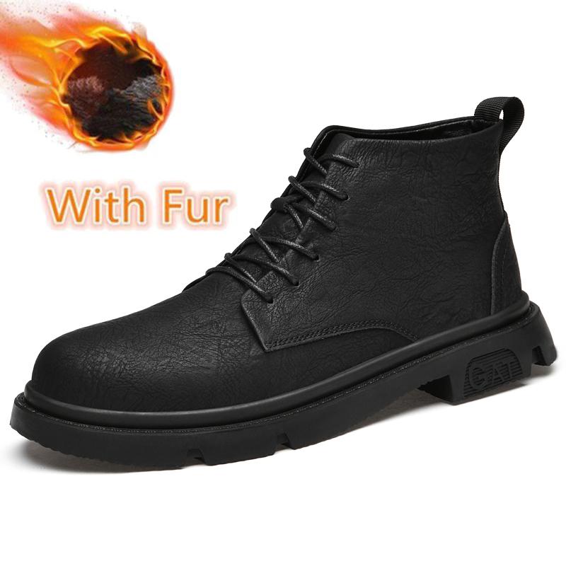 FashionAutumn Winter Real Leather Boots Men High-top Comfy Ankle Boots Casual All-match Shoes for Men New Fashion Male Motocross Shoes
