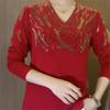 Women Autumn Vintage Clothing Long Sleeve T-shirt Y2k V-neck Korean Plus Size Casual Tops