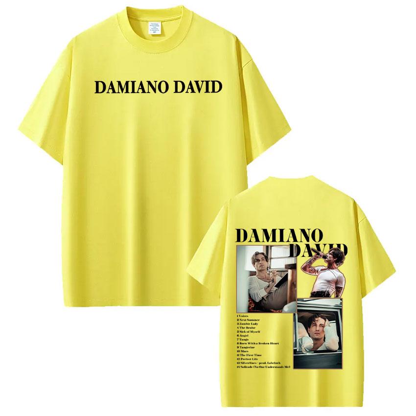 Damiano David Funny Little Fears World Tour Graphic T Shirt Men Women Highquality Clothing Tshirt Cotton Casual Loose Tshirts