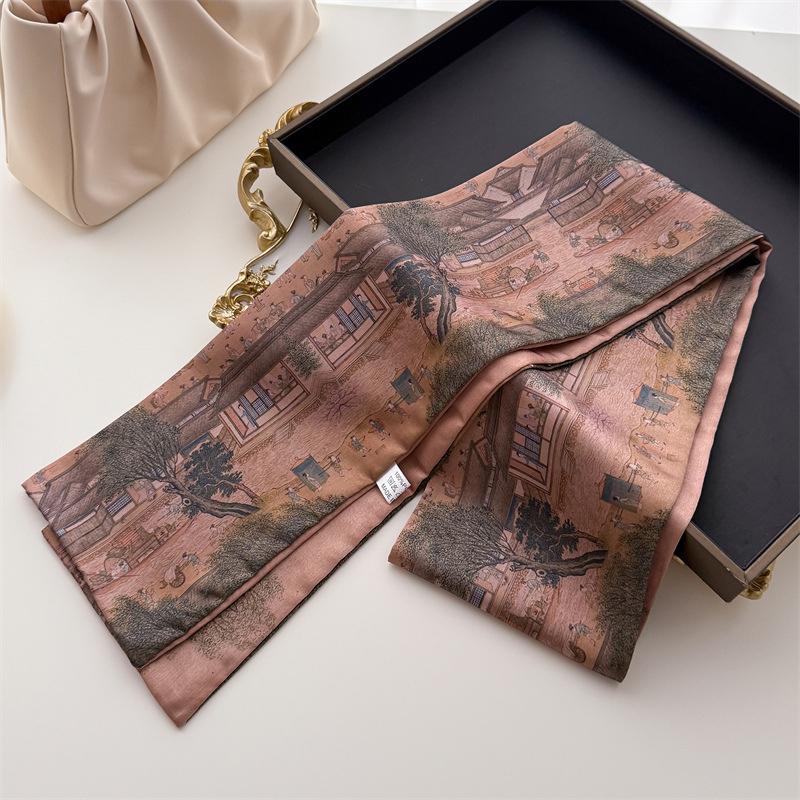 Luxury Fashion New Flower Printing Small Silk Scarf Women Tie Bag Headband Hairband Neckerchief Ribbon 12x145cm