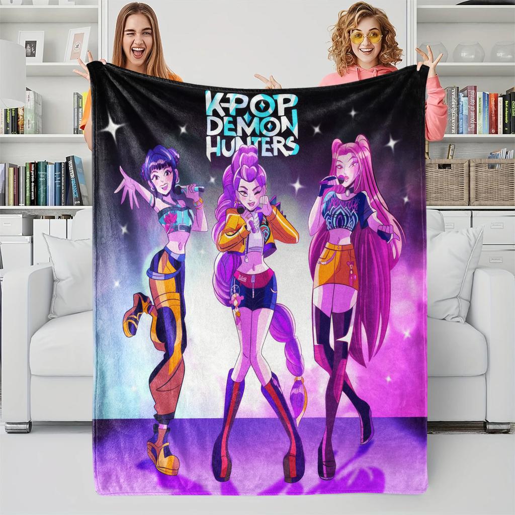 K-POP Demons Hunter Theme Flannel Blanket, Hot Anime Print Throw Blanket, Fan Gift Blanket, Multi-Purpose Blanket for Leisure